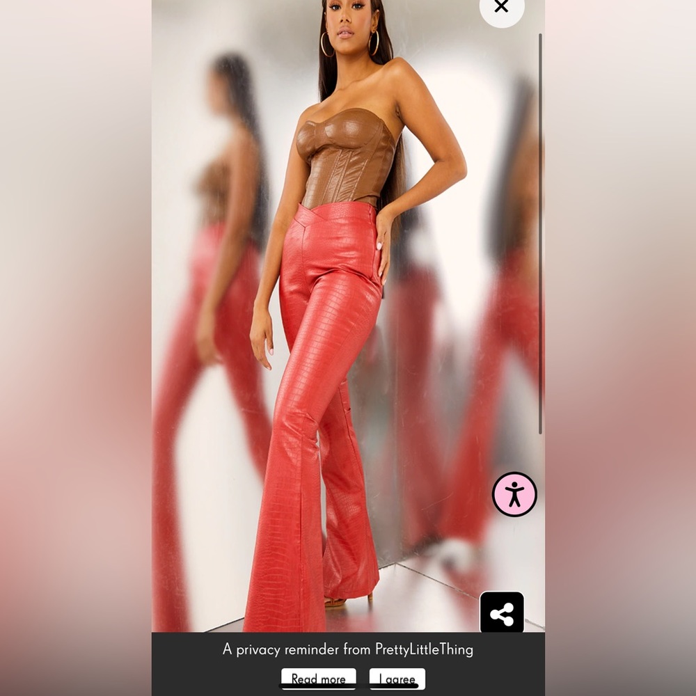 PrettyLittleThing PLT Red faux Leather flare pants